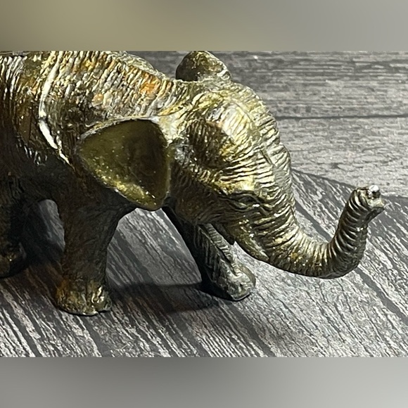 Vintage Cast Metal Black Gold Bronze Elephant Trunk Up Signed by Artist M - Picture 11 of 13